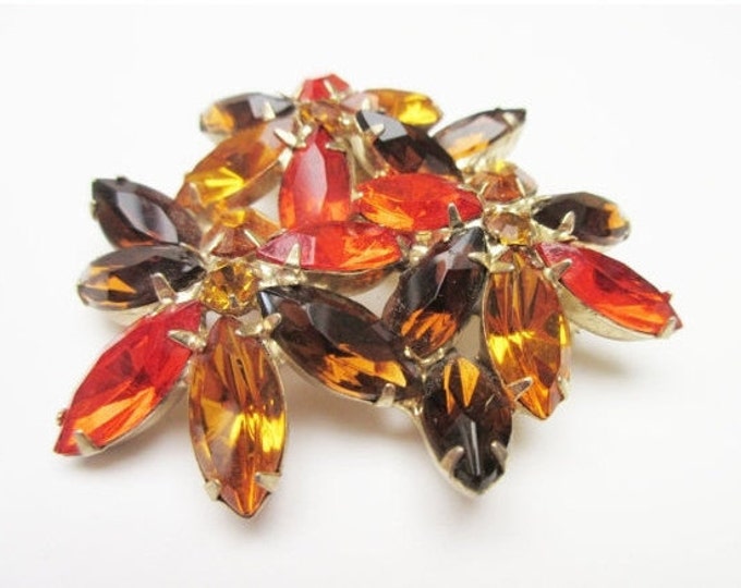 Rhinestone Brooch -Brown orange and Citrine - Floral Flower pin