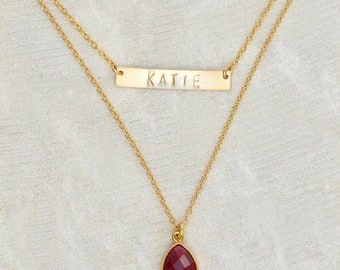 Personalized Bar Necklace, Custom Birthstone necklace, double strand necklace, nameplate Necklace, id necklace - personalized necklace