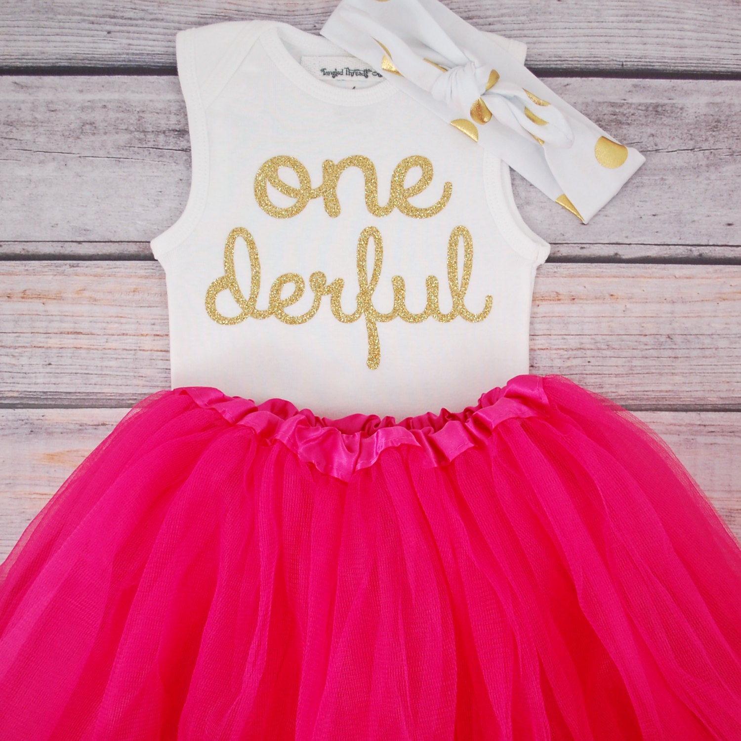 Onederful First birthday outfit girl Hot pink and gold