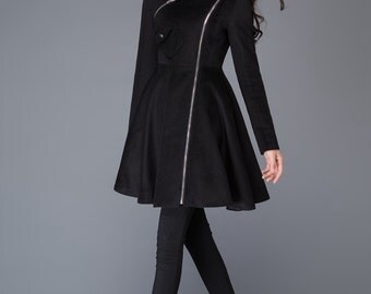 Black Swing Coat Contemporary Unique Design Winter Jacket