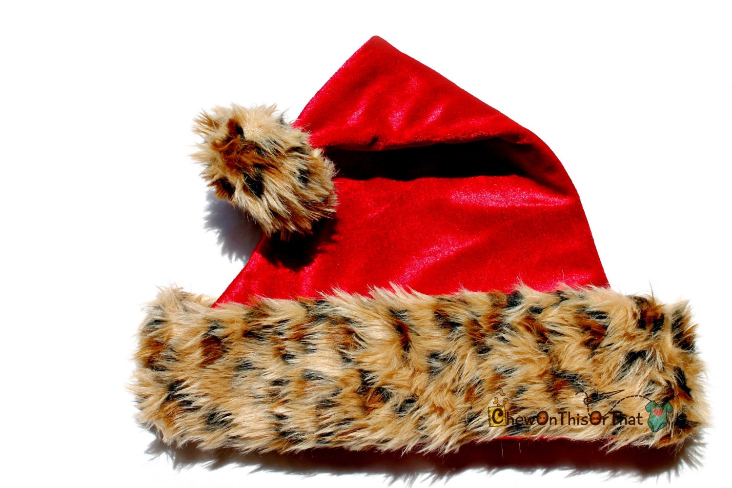 red christmas santa hat with fur cheetah trim for children red christmas santa hat with fur cheetah trim for children