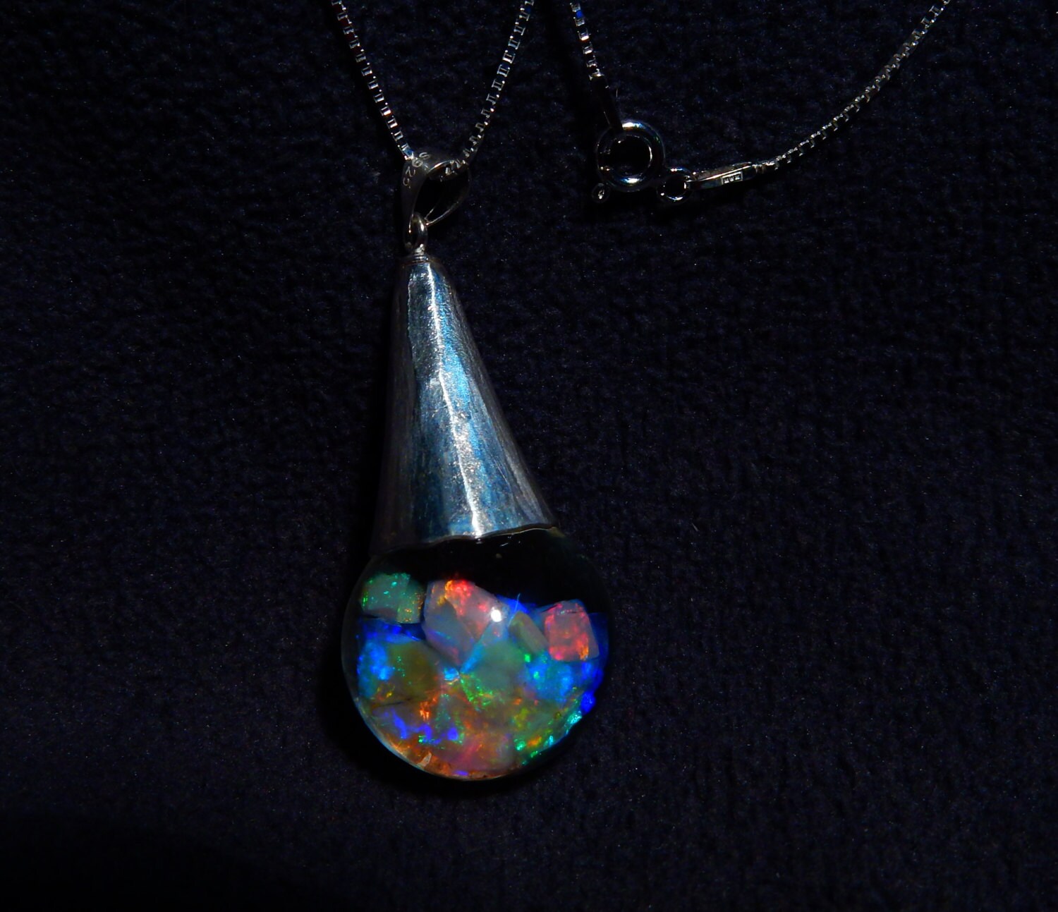 Floating Opal necklace Bright Australian Lightning Ridge Opal.