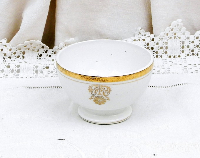 Antique French Farmhouse Porcelain White and Gold Coffee Bowl / Café au Lait / French Country Decor Vintage Retro Home Interior Shabby Chic