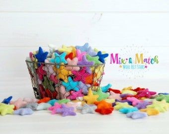 Mix & Match Felt Stars - Wool Felt Stars - (3-4cm/30-40mm ) Multi-color Bundle - Felted Stars Bundle - Colorful Wool Stars - You Choose