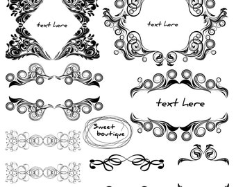 BLACK Digital Frames clip art, clipart digital scrapbook, frame digital, frame clip art, border clipart, text divider, digital page 0229