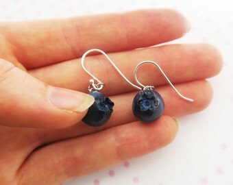 Blueberry Earrings - Fruit jewelry, Food jewelry, Fruit Earrings, Blueberry Jewelry