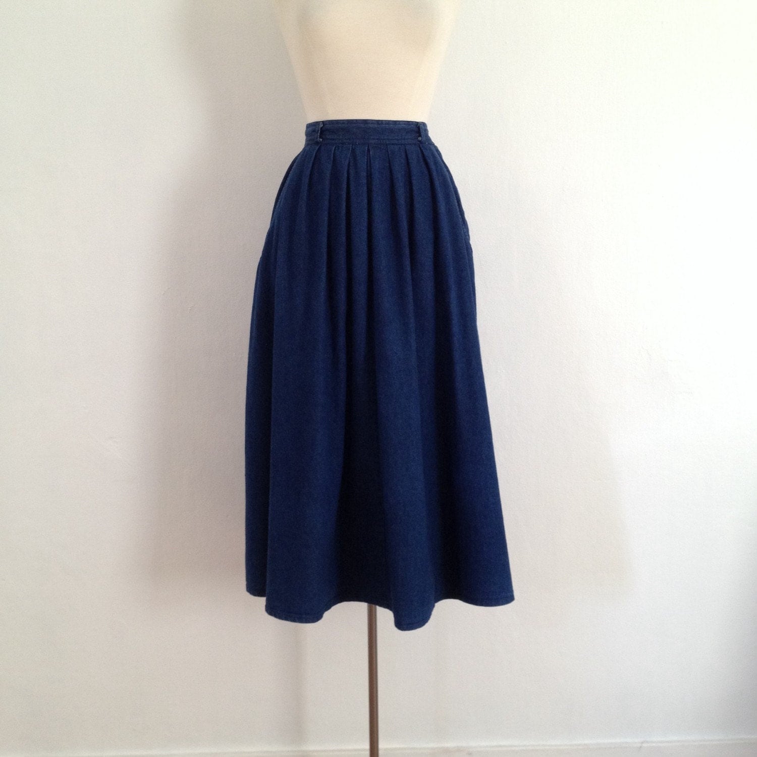 full denim skirt / denim midi skirt / vintage jean skirt