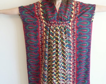 Vintage Polyester Tribal Paisley Boho Hippie Maxi Caftan
