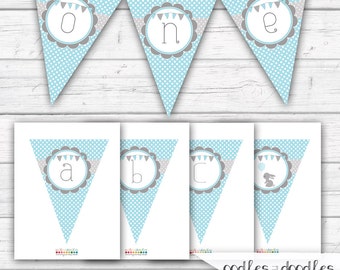 Bunny Banner, Blue and Gray / diy Bunting / Boy's Birthday, Baby Shower / Create Your Own A- Z / INSTANT DOWNLOAD - Printable