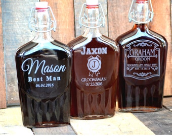Groomsmen Gift, Flask Gift Set - Personalized Flask, Engraved Flask, Personalized Shot Glasses & Funnel - Wedding Party Flasks