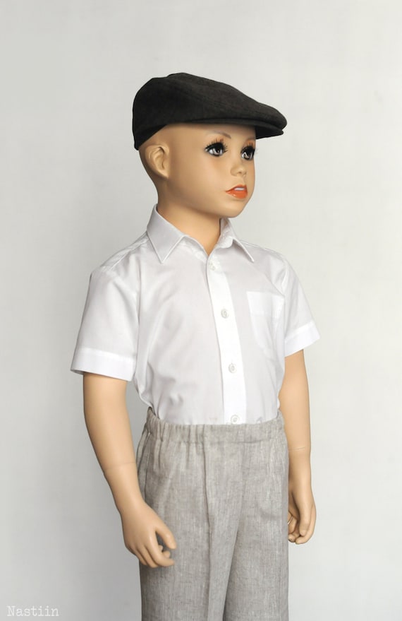  Boy  white  dress  shirt  Short sleeved shirt  Ring bearer white 