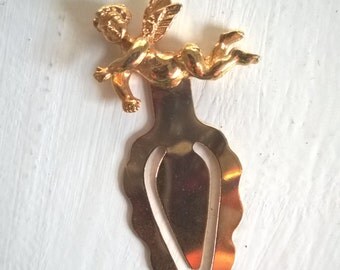 SALE Vintage Cherub Golden Valentine Metal Bookmark --- Cupid Angel Sweetheart Gift --- Avid Reader Accessory 1950's 1960's Retro Library