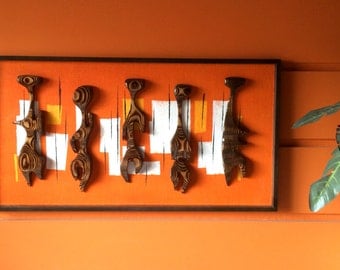 mid century modern huge 50 x 26 retro modern 60s witco Fire Dancers wall sculpture danish modern googie
