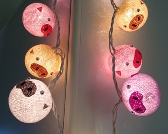 Piggy Cotton Ball Lights for home decoration,wedding patio,indoor string lights,bedroom fairy lights,20 Bulbs