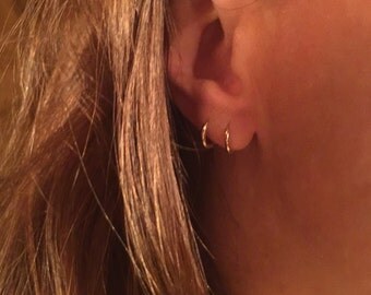 Seriously Tiny 14K Solid Gold Huggies Hoop Earrings / Yellow or White / 8mm, Simple, Modern, Minimalist Minimal, Studs, Small, Hinged, Avery
