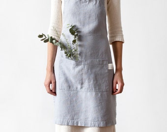 Light Grey Stone Washed Linen Apron