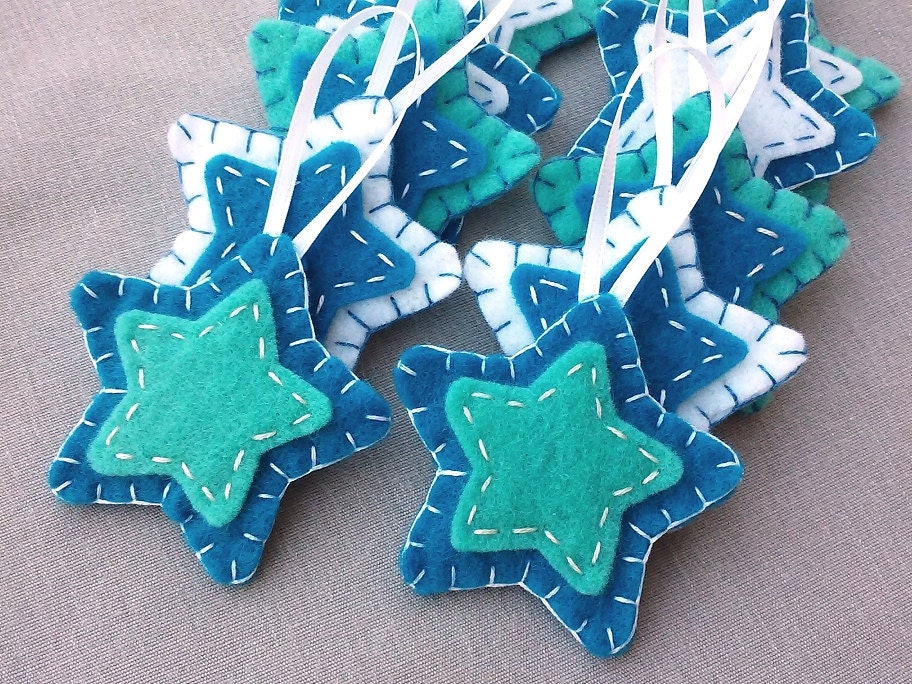 10 blue star ornaments blue Christmas decorations aqua blue