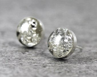 Clear Eco Resin Stud Earrings with Fine Silver Flakes
