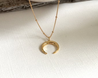 Gold Double Horn Necklace, Bohemian Long Necklace, Crescent Moon Necklace, Rose Gold Moon Necklace, Sterling Silver Double Horn Necklace
