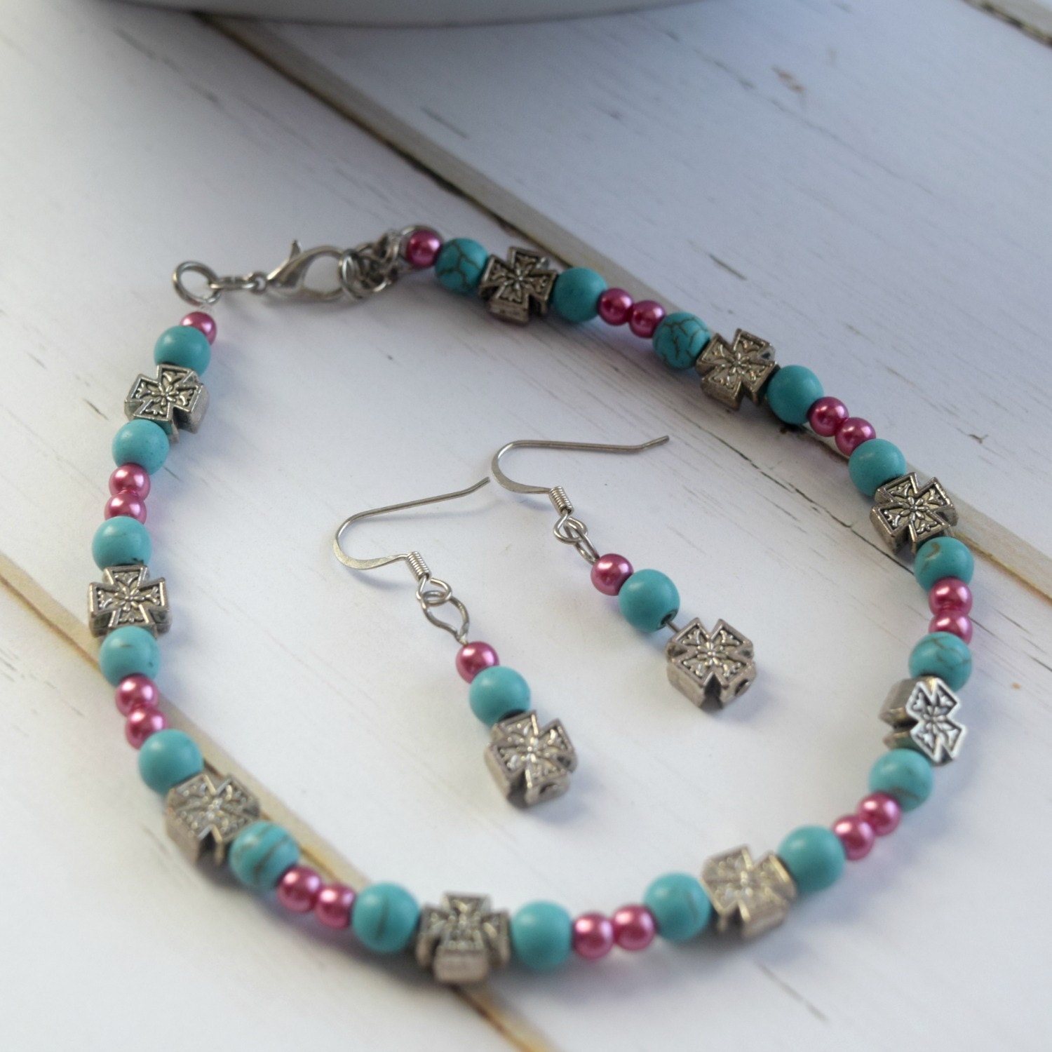 Silver Cross Ankle Bracelet and Earrings as Christian Jewelry