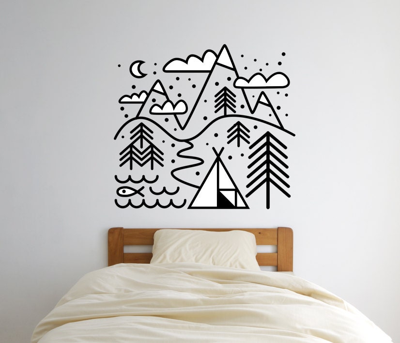 Mountains sticker / Camping wall decal / Outdoor wall sticker