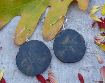 Natural Wood earrings~Rustic branch rounds earrings-all natural Green spalted birch-NO DYES-Green gift-unique gift for her-sterling silver