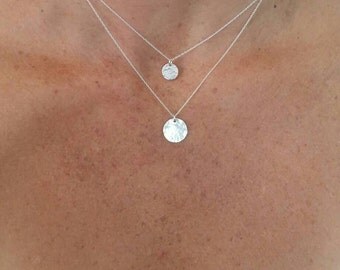 Small sterling silver necklace, hammered Circle, layering necklace, sterling silver, tiny silver necklace, tiny charm necklace