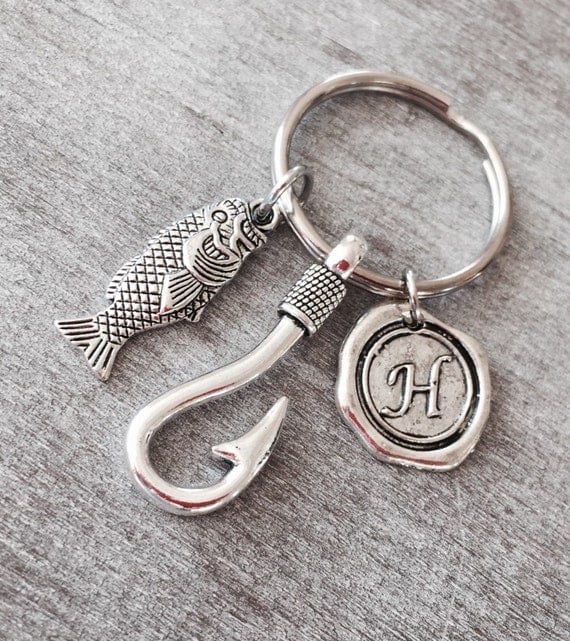 Fish Hook Keychain Fish Keychain Key Ring Silver keychain