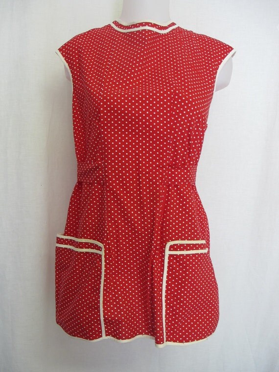 ... Red Apron Polka Dot Apron Farmhouse Apron Cotton Apron Housewife Apron