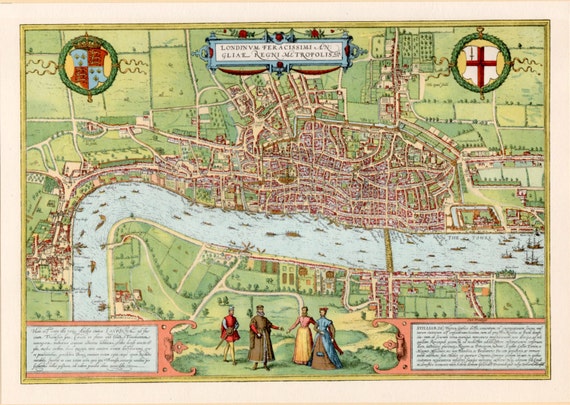 London Map Print England Bird's-eye View Illustration