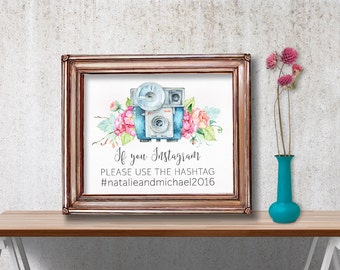 Printable Hashtag Sign, Printable Instagram Sign, Wedding Instagram Sign, Floral Instagram Sign, Wedding Hashtag Instagram Sign, Digital