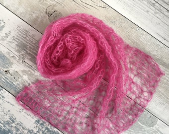 Pink Newborn Stretch Wrap, Newborn Girl Photo Prop, Newborn Mohair Wrap, Knit Swaddle Blanket, Lace Newborn Wrap, Mohair Newborn 25 Colours