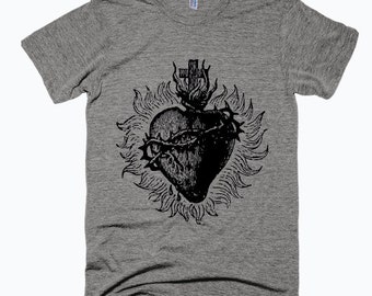 Sacred Heart Tshirt - Mexican Sacred Heart Tshirt - Unisex Printed T-shirt - Gray Tshirt - Cliche Zero