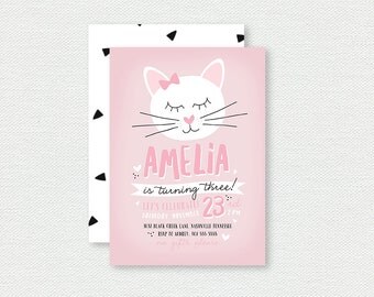 Kitty Cat Birthday Invitation - First Birthday Invitation, Kitten, Girl Birthday Invitation