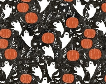 Halloween Fabric, Ghost Fabric - Mischief Night Ghosts by Dinara Mirtalipova for Windham Fabrics - 40647 - Priced by the Half Yard