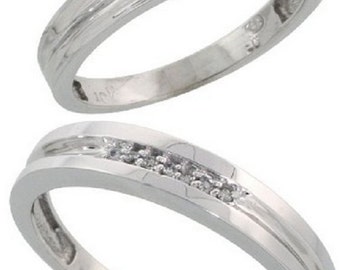 10k White Gold Diamond Wedding Rings Set for him 6 by ...