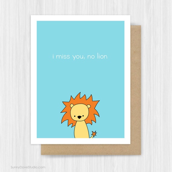 Funny Miss You Card Lion Pun Missing Thinking Of Goodbye