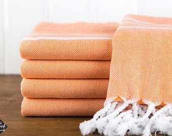 Classic Towel, Orange, Turkish Bath Towel, Turkish Cotton Towel, Peshtemal, Hammam Towel