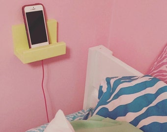 Wall phone holder, Docking Station, Charging station, teen, dorm decor, school, gift idea, phone shelf, iphone, Spring, apartment, ipad