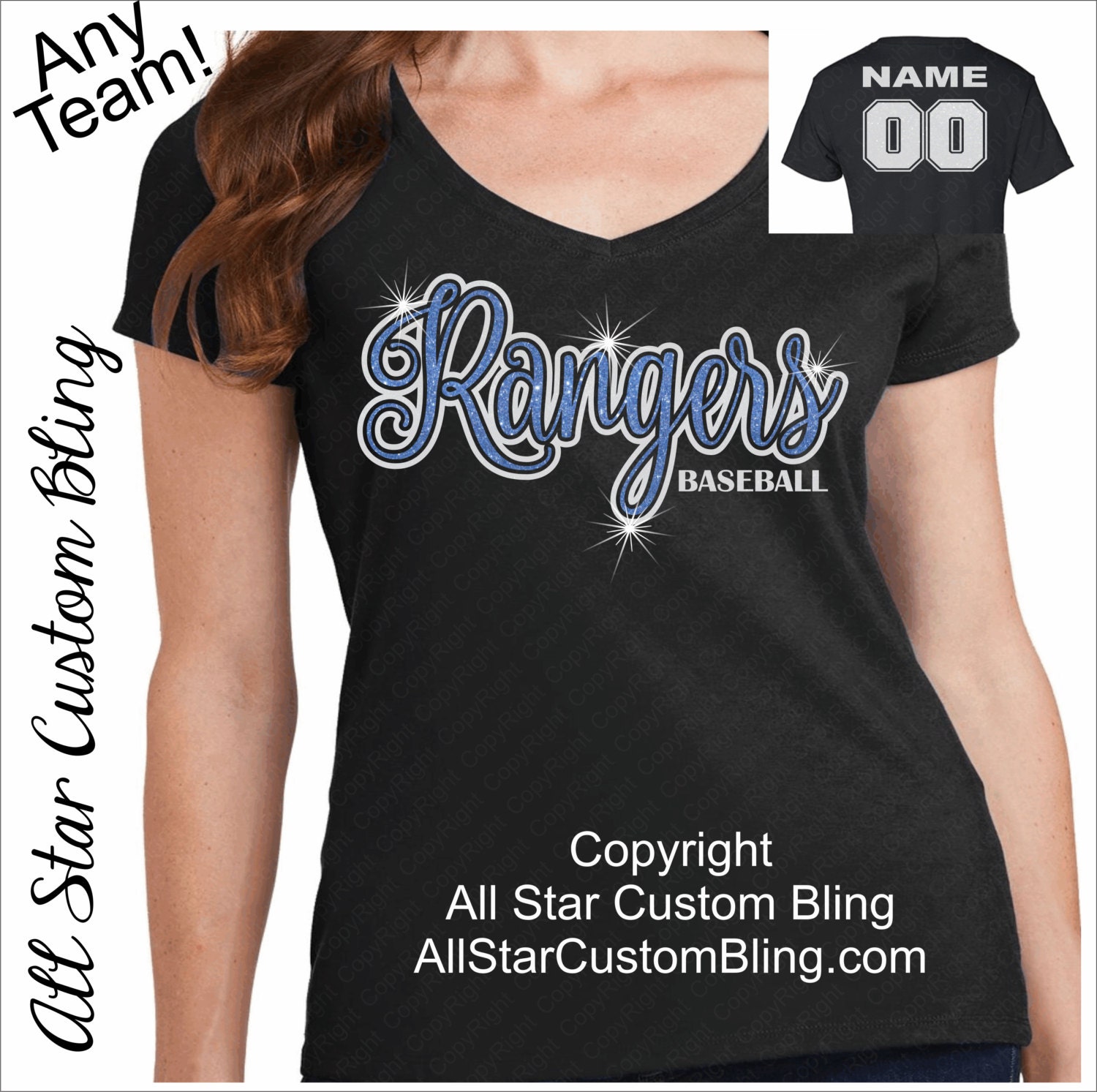 Custom Team Mascot Baseball Glitter Shirt by AllStarCustomBling