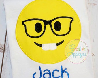 Emoji Nerd Glasses Machine Embroidery Applique Design 4 Sizes, geek emoji, emoji glasses, smart emoji applique design