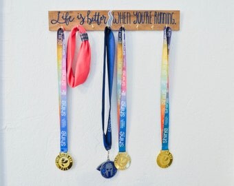 running medal holder | life is better when you're running | handmade home decor | wall hanging