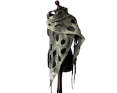 Felted scarf felt scarf felted collar handmade art to wear grey felt boho fringes spring OOAK