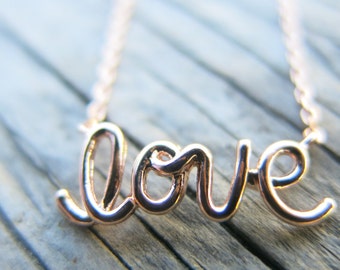 Rose Gold LOVE Necklace, Dainty Necklace, Simple Necklace, Everyday Necklace, Bridesmaids Necklace