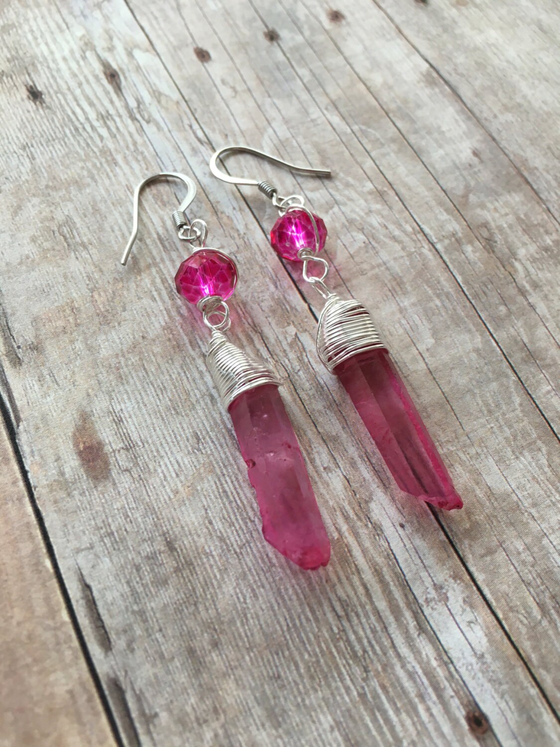 RESERVED FOR GAYLA Hot Pink Quartz Crystal Earrings Pink