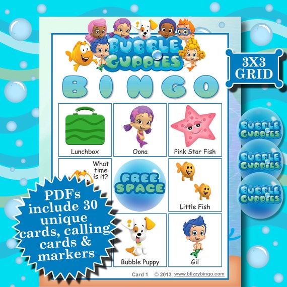 BUBBLE GUPPIES 3x3 Bingo printable PDFs contain everything you