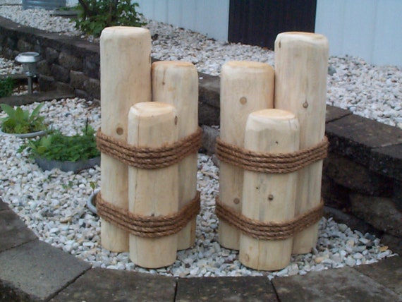 2 Wood Pilings Lawn or Pier Dock Ornaments Cedar Pool Garden