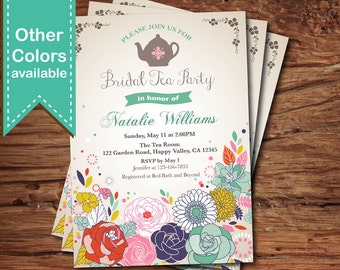 Tea party invitation. Floral bridal tea party, bridal luncheon, baby shower, afternoon garden tea party any occasion, digital invite. BS116