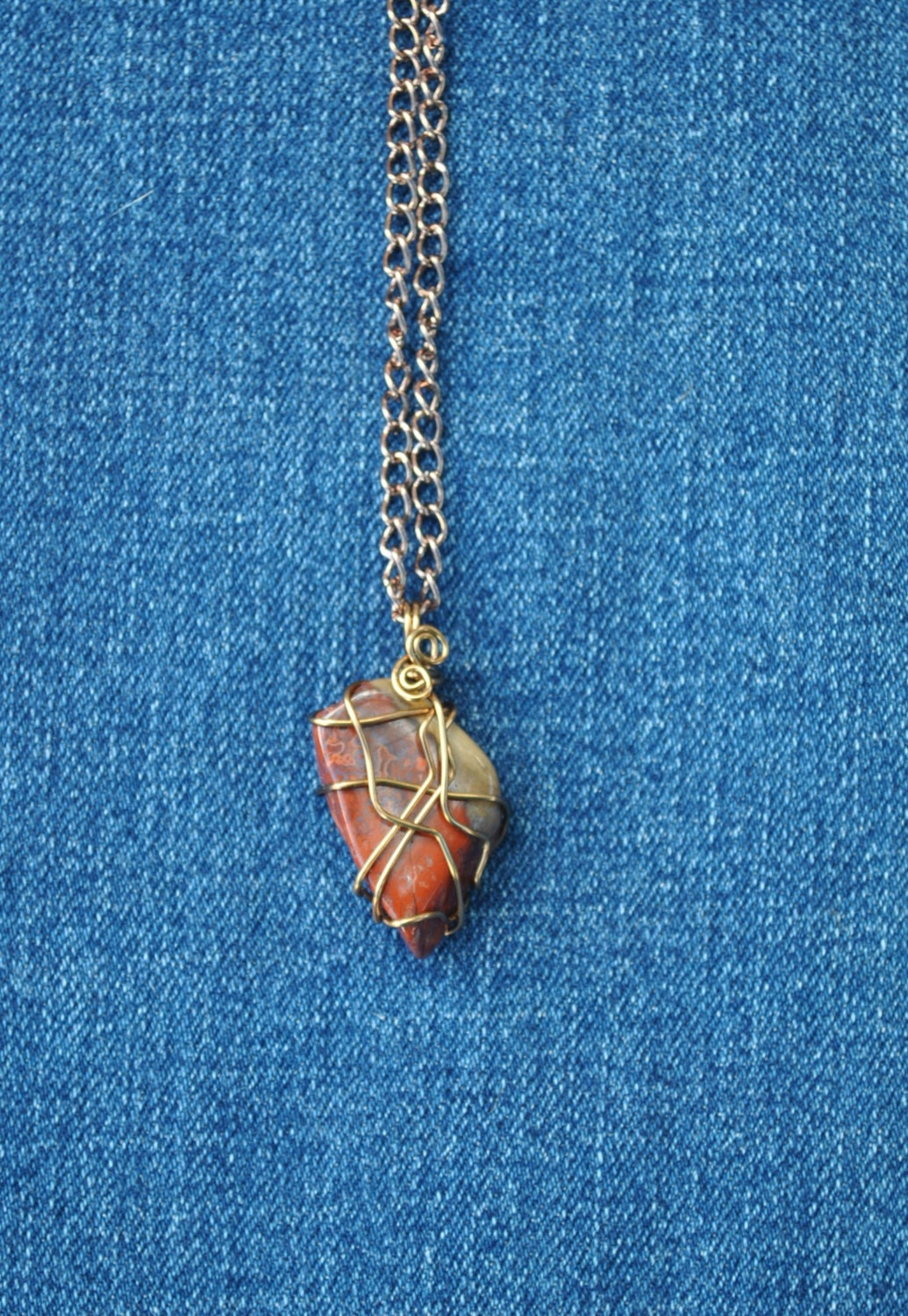 Wire wrapped jasper necklace red jasper pendant red and