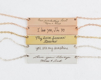 30% OFF! Signature Bar Necklace • Your Actual Handwriting Bar Necklace • Engraved Handwriting Jewelry • Personalized Gift • Mother Gift NM22